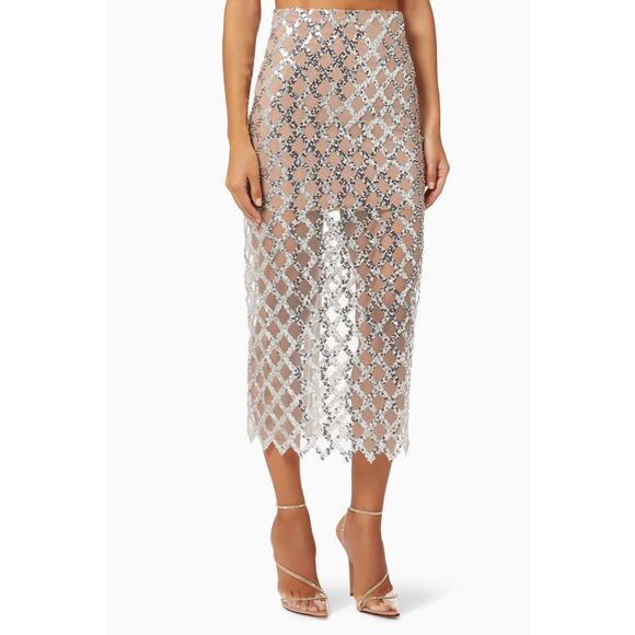Bronx and Banco Coco Midi Skirt in Shimmer Bodice - M - Silver - Picture 1 of 5